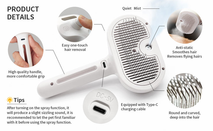 Pet Spray Grooming Comb – De-Shedding & Styling Tool for Dogs & Cats