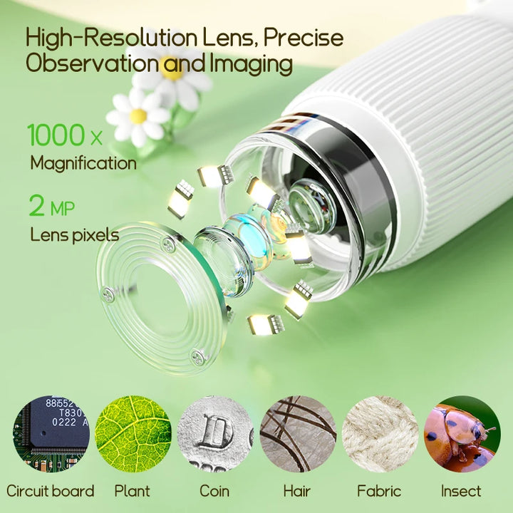 Mini Microscope for Kids – 2" Screen with 1000x Zoom, Educational Gift
